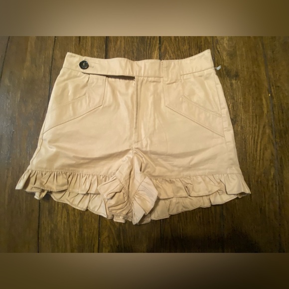 Ganni High Rise Ruffled Safari Utility Cream Shorts Size 34 B27 - Picture 1 of 6